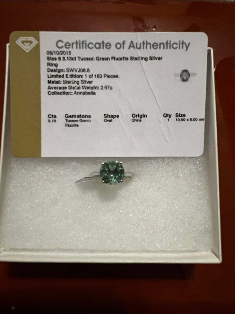 Sterling Silver Ring with Green Fluorite Solitaire